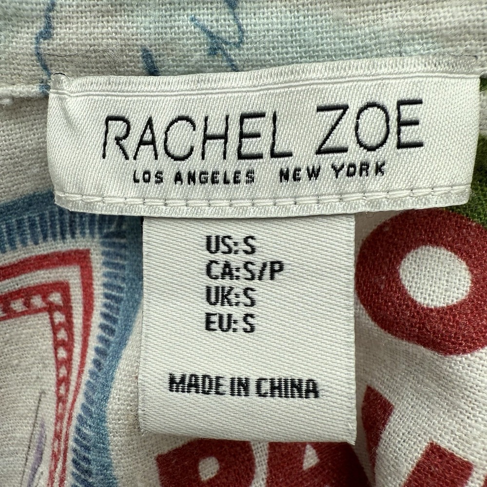 Rachel Zoe Linen Print Top Womens Small Coastal Colorful Paris Travel Vacation - Picture 9 of 11